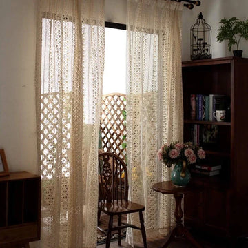 Qfdian 1 Panel Boho Curtains for Living Room Bedroom Vintage Handmade Crochet Farmhouse Hollow Out Knitting Lace Light Filtering Drapes